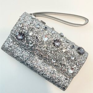 Kate Spade Elegant Silver Glitter Clutch